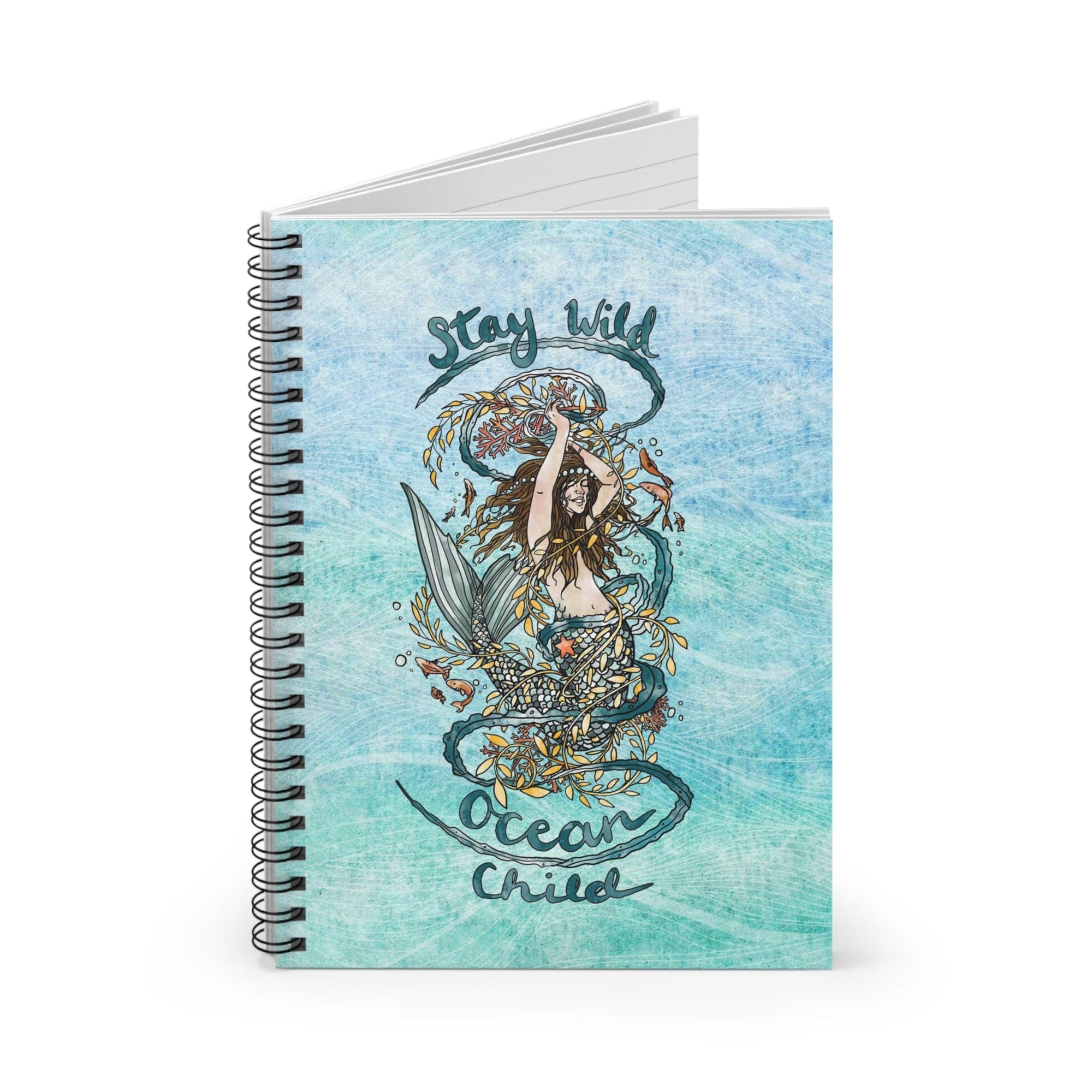 Stay Wild Ocean Child Spiral Notebook - Ruled Line - Mountains & Mermaids