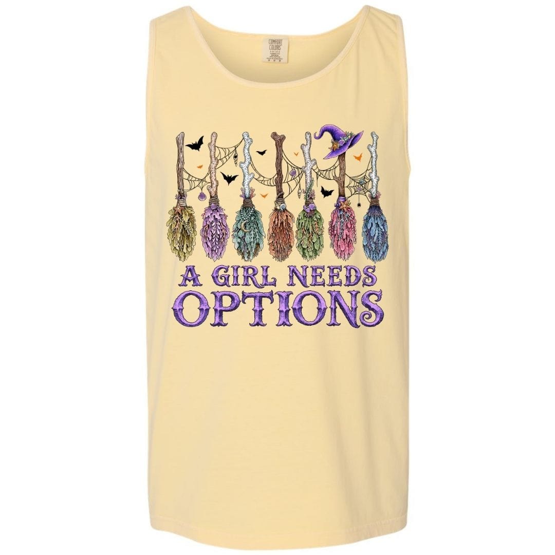 Mountains & Mermaids A Girl Needs Options Boyfriend Tank Small / Sunshine
