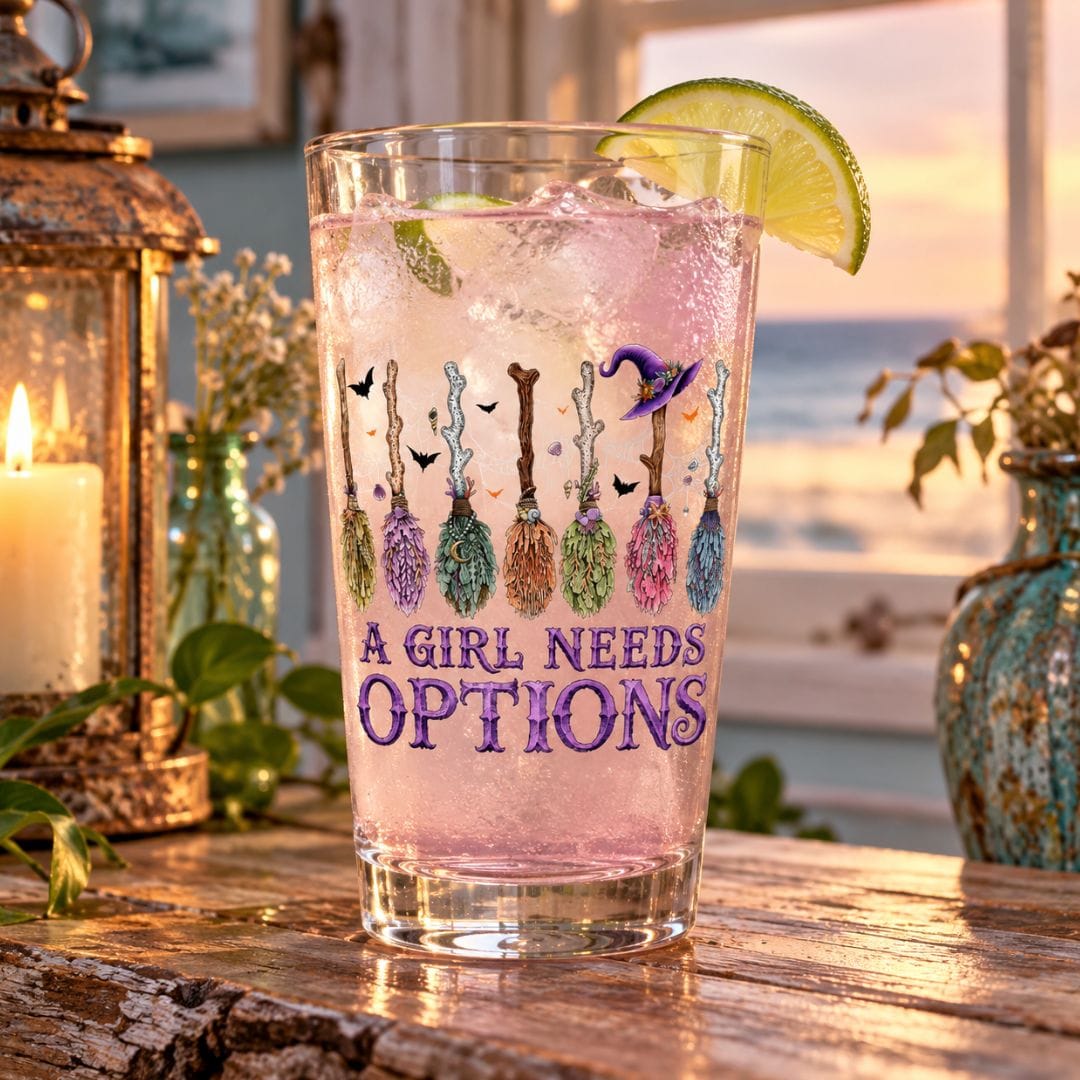 Mountains & Mermaids A Girl Needs Options Pint Glass 16oz 37602359515302708872