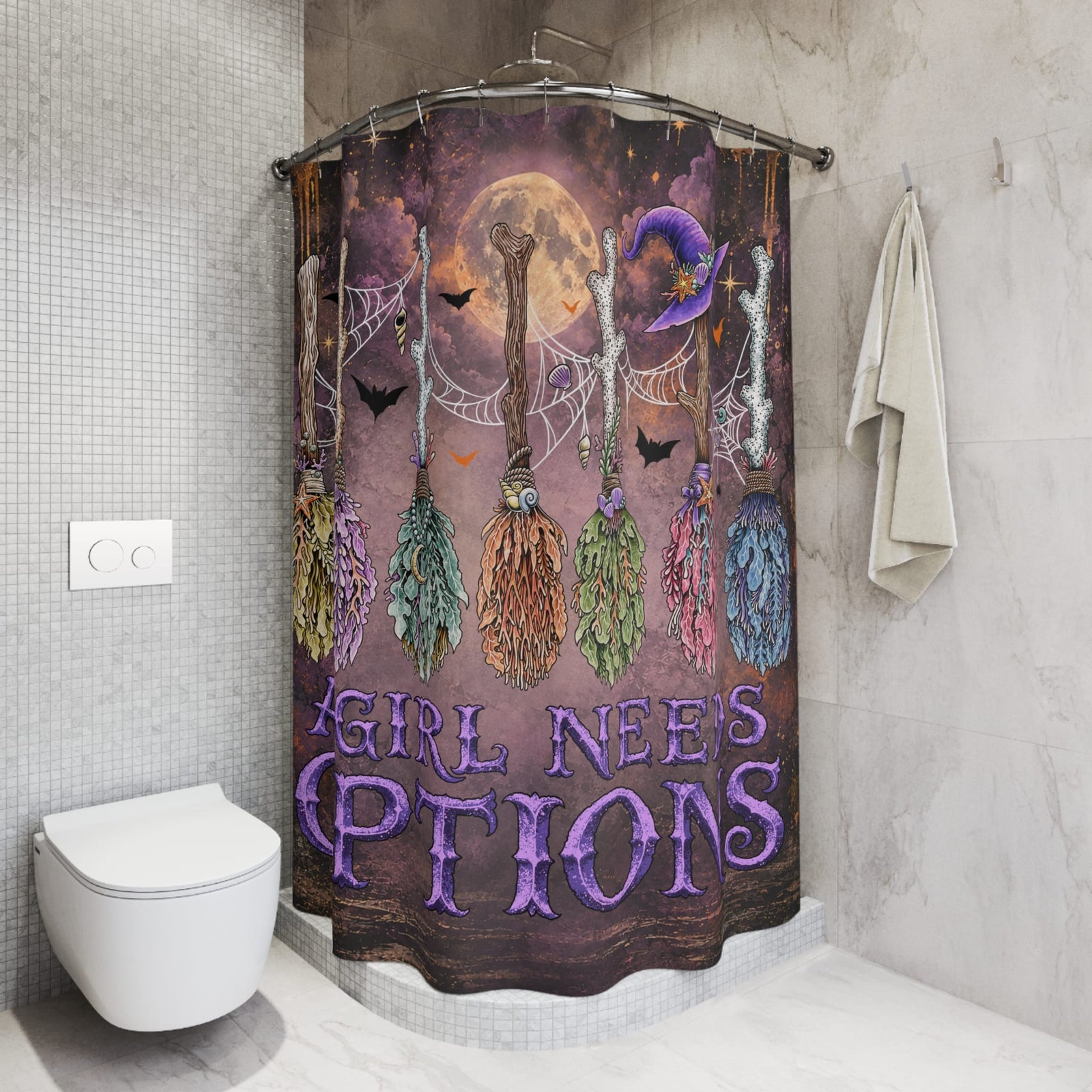 Mountains & Mermaids A Girl Needs Options Shower Curtain 71" × 74" 30820510995582705182