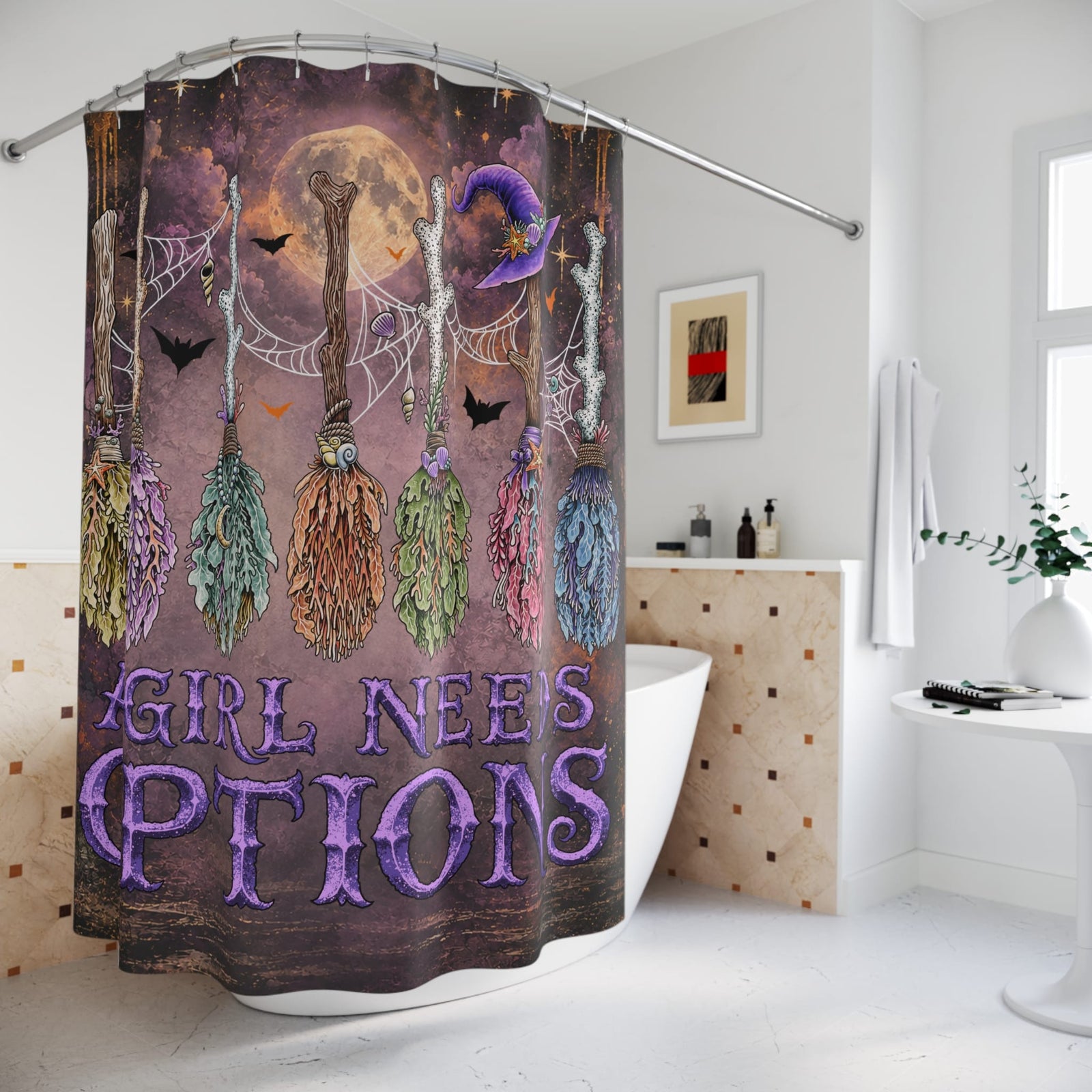 Mountains & Mermaids A Girl Needs Options Shower Curtain 71" × 74" 30820510995582705182