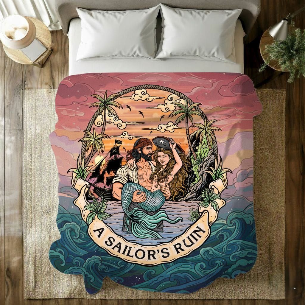 Mountains & Mermaids A Sailor's Ruin Plush Blanket