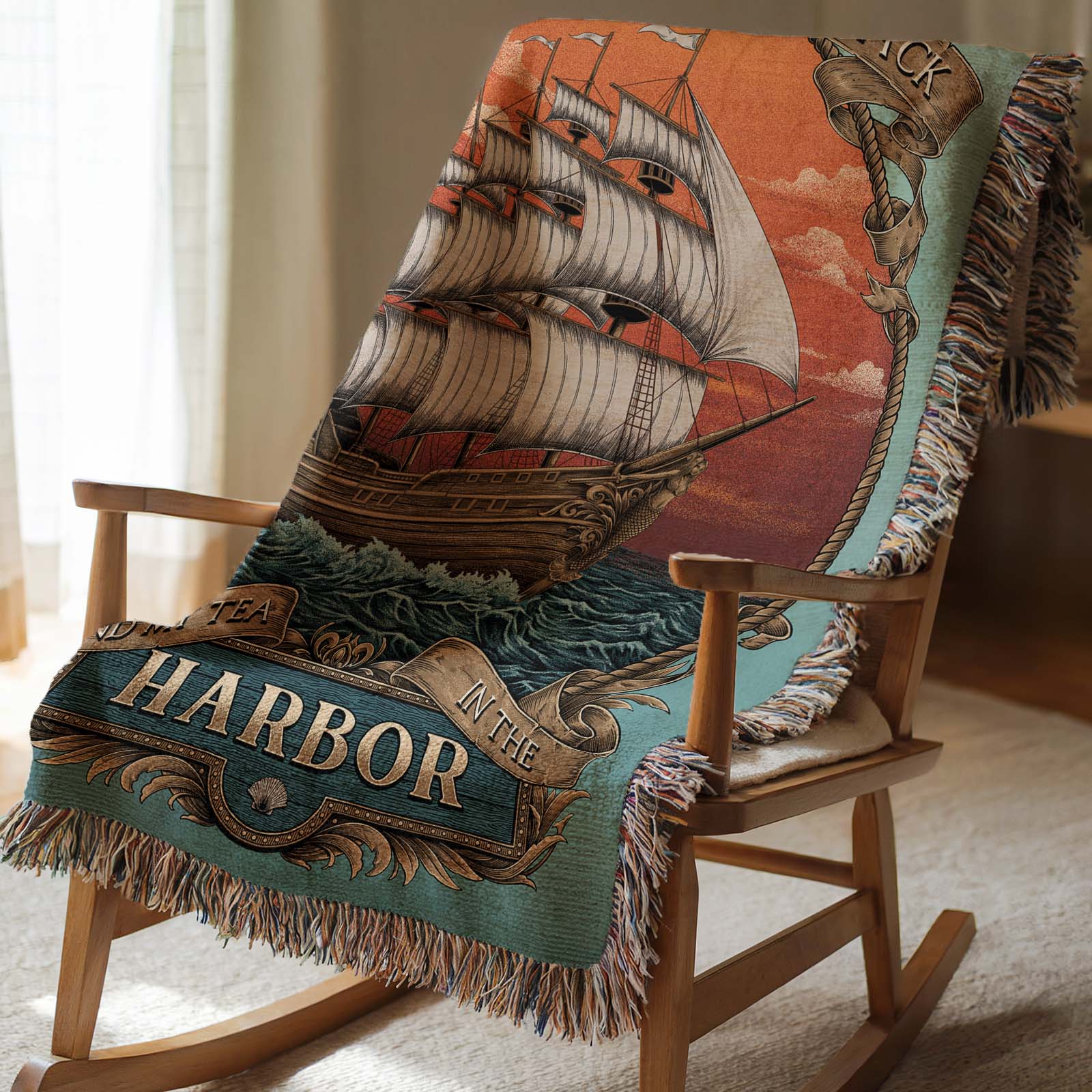 Mountains & Mermaids Black Harbor Woven Blanket