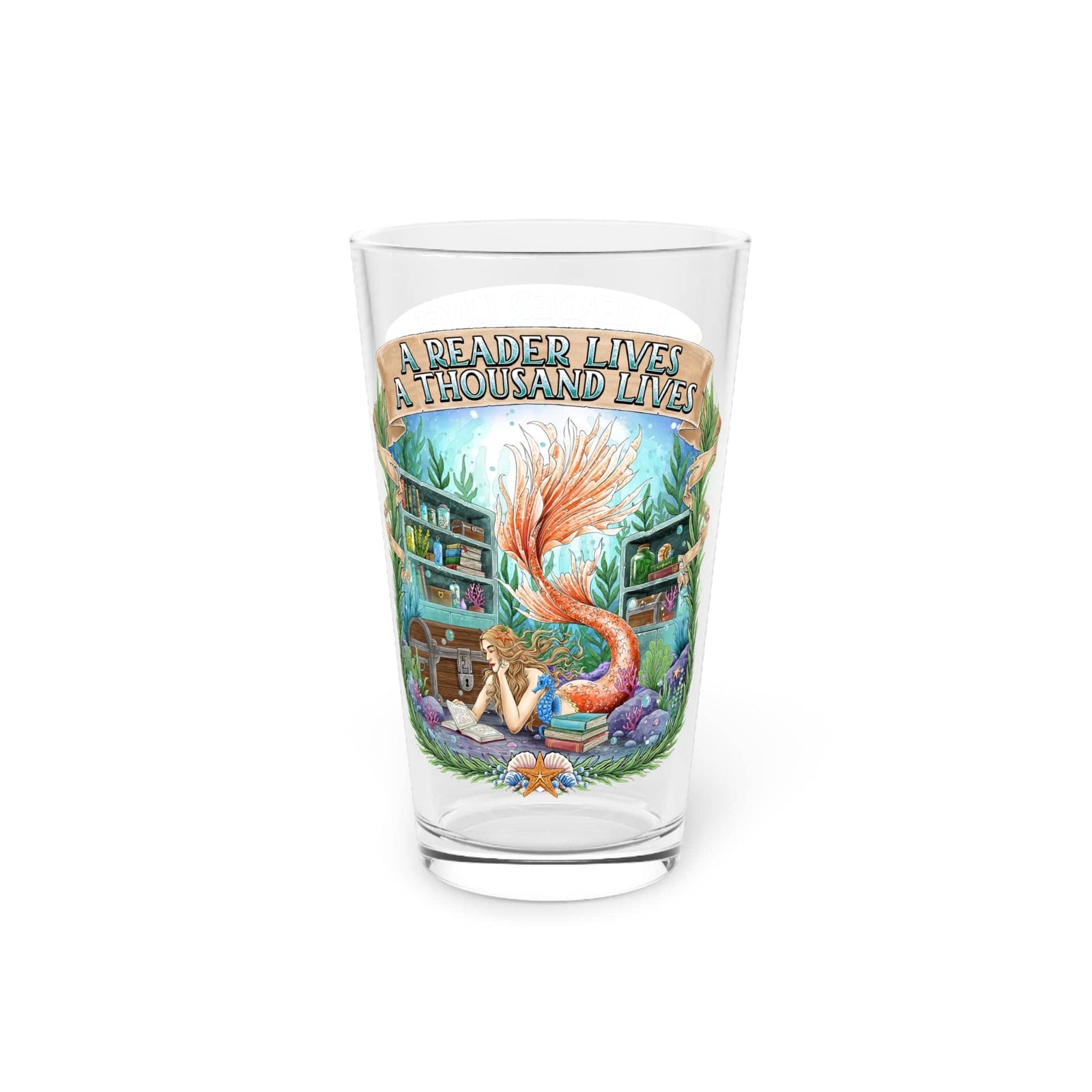 Mountains & Mermaids Bookish Mermaid 16oz Pint Glass 16oz 13757381680346871851
