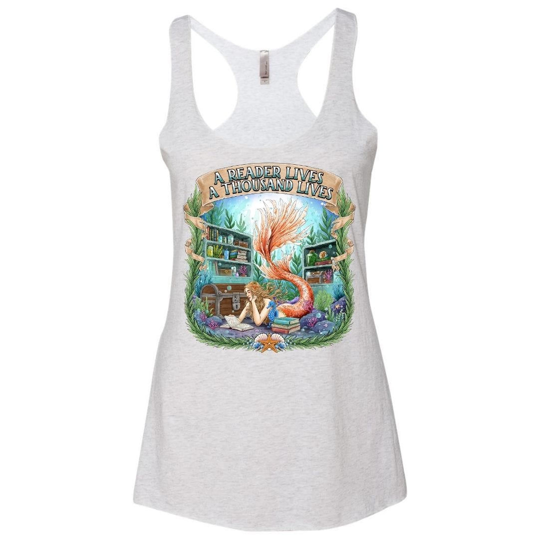 Mountains & Mermaids Bookish Mermaid Racerback Tank Small / Heather White