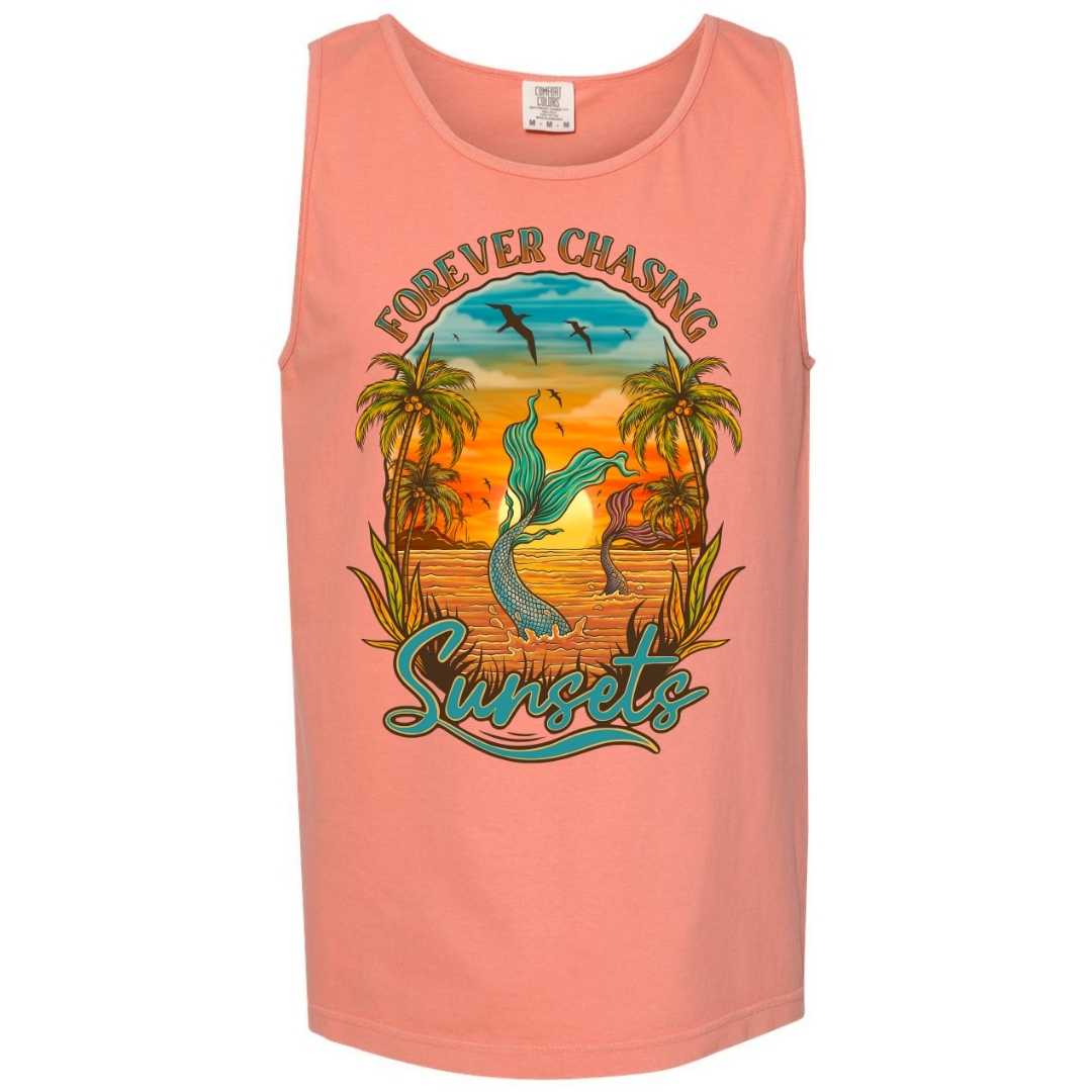 Mountains & Mermaids Chasing Sunsets Boyfriend Tank (Terracotta) Small