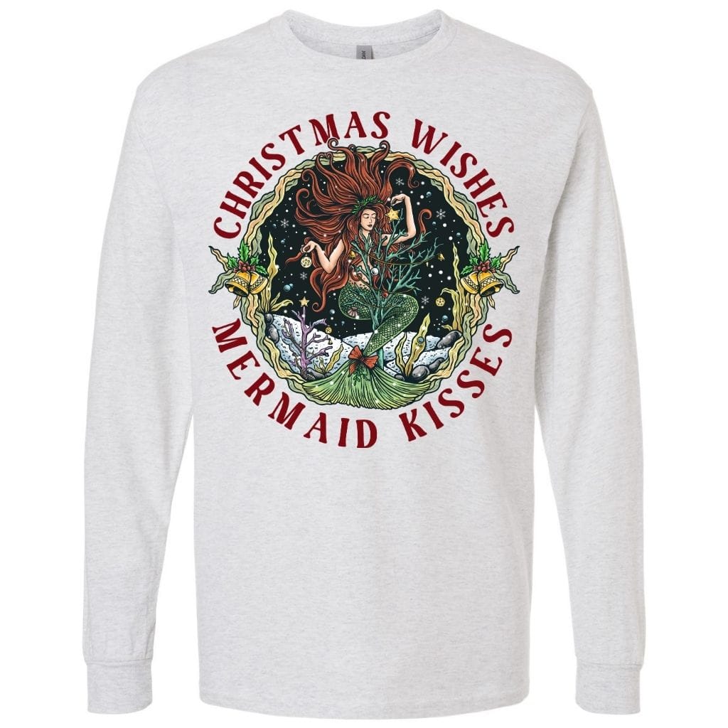 Mountains & Mermaids Christmas Mermaid Long Sleeve T-Shirt Small / Gray