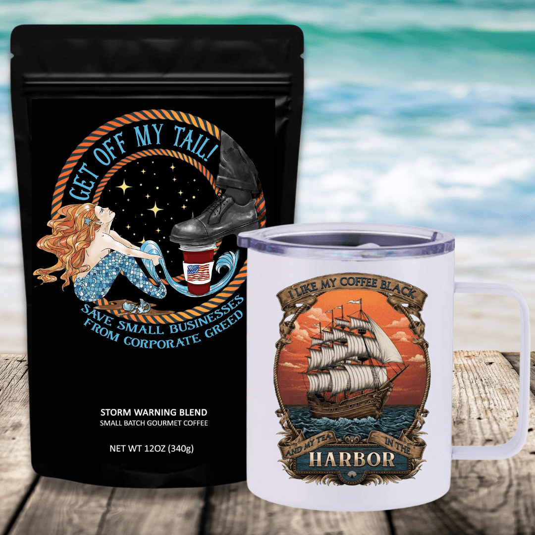 Mountains & Mermaids Get Off My Tail: Storm Warning Blend Travel Coffee Bundle Black Harbor Insulated Travel Mug / Ground MM2817