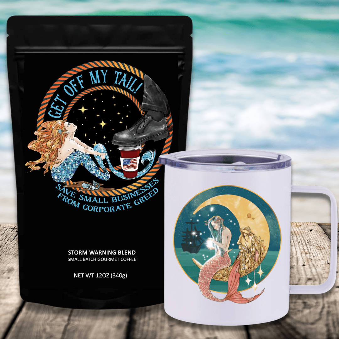 Mountains & Mermaids Get Off My Tail: Storm Warning Blend Travel Coffee Bundle Mermaid In The Moon Insulated Travel Mug / Ground MM2813