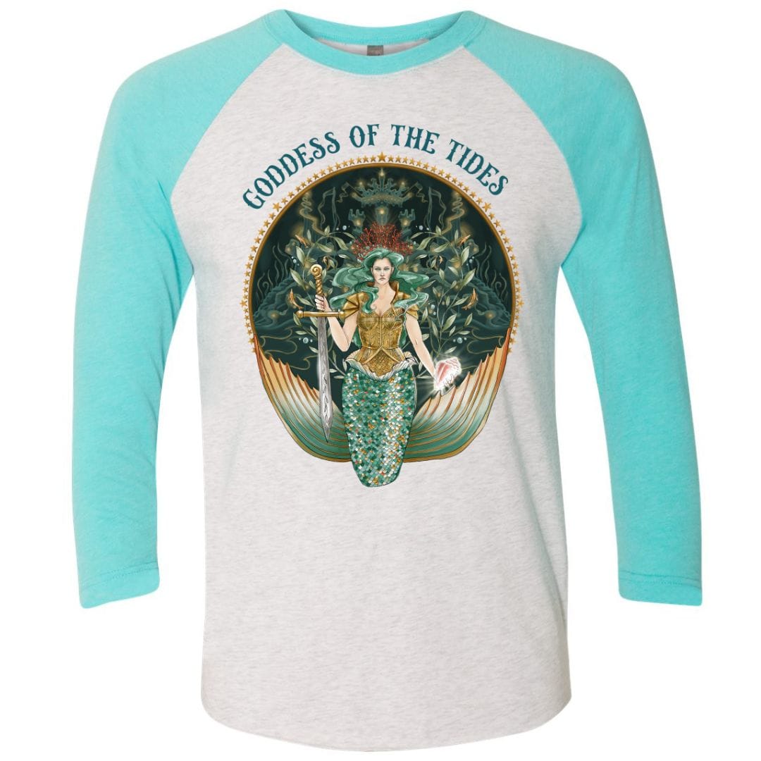 Mountains & Mermaids Goddess Of The Tides Baseball T-Shirt Small
