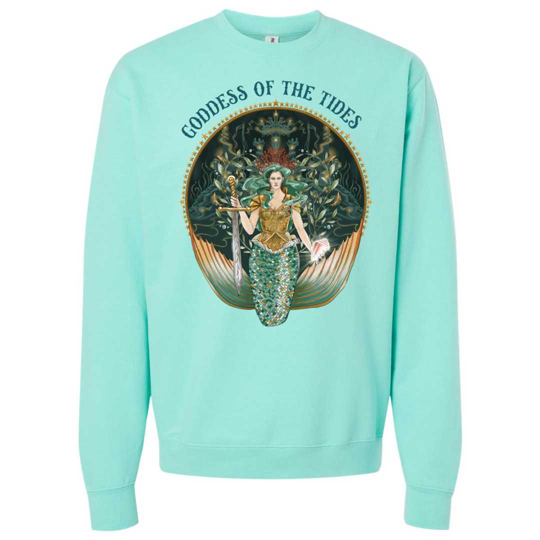Mountains & Mermaids Goddess Of The Tides Crewneck Sweatshirt (Mint) Small MM4036