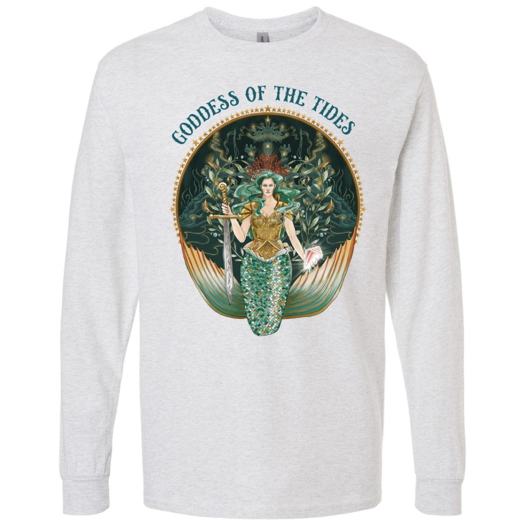 Mountains & Mermaids Goddess Of The Tides Long Sleeve T-Shirt Small / Gray