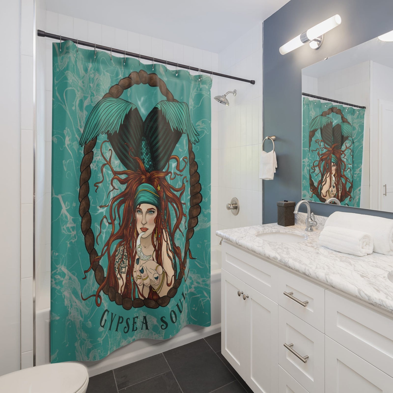 Mountains & Mermaids Gypsea Soul Shower Curtain 71" × 74" 17484722446907874873