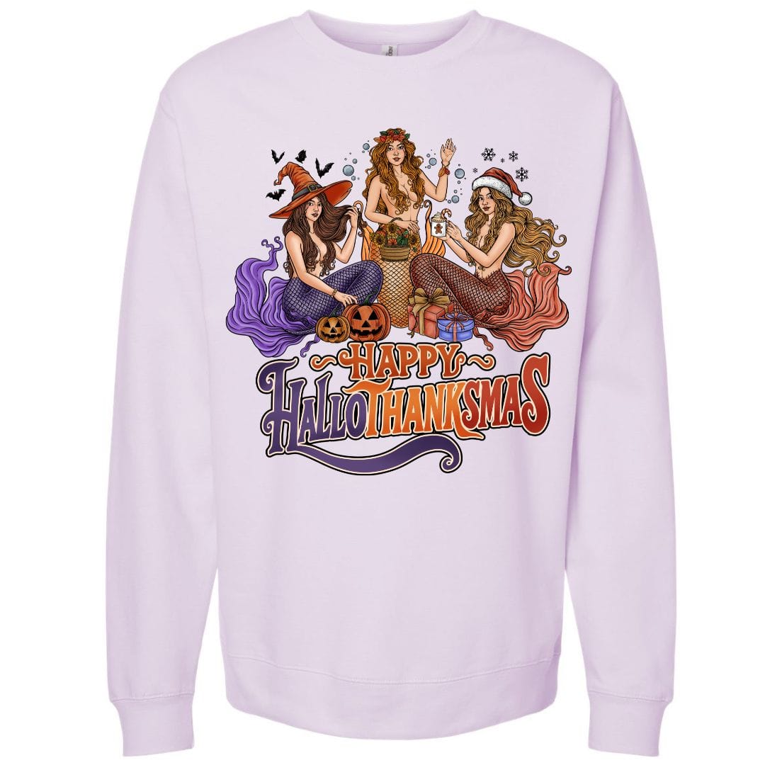 Mountains & Mermaids Happy HalloThanksMas Mermaids Crewneck Sweatshirt Small / Lilac