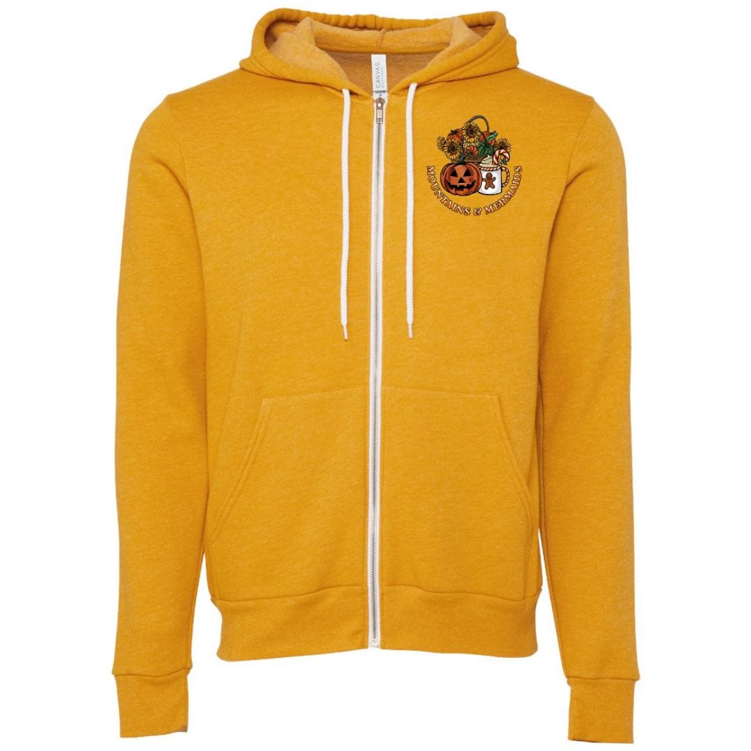 Mountains & Mermaids Happy HalloThanksMas Mermaids Full Zip Fleece Hoodie (Marigold)