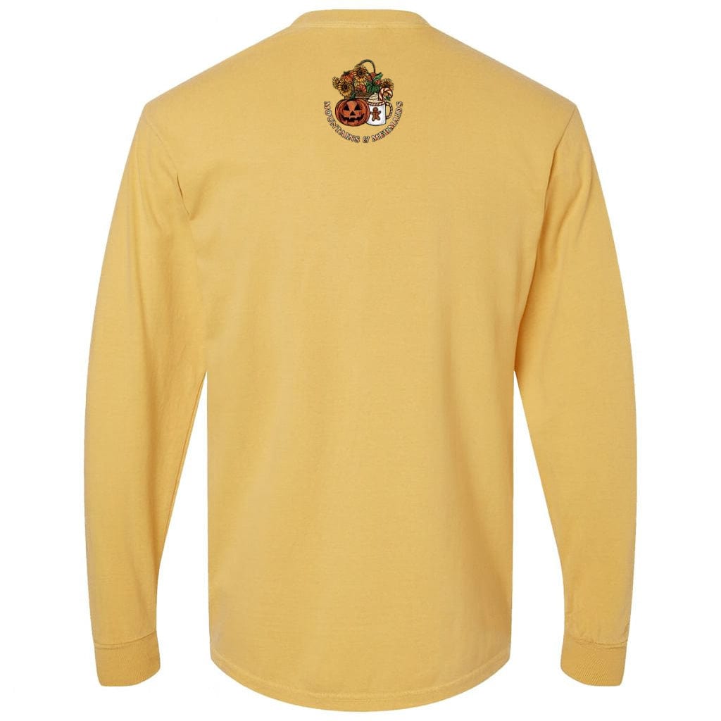 Mountains & Mermaids Happy HalloThanksMas Mermaids Long Sleeve T-Shirt (Marigold)