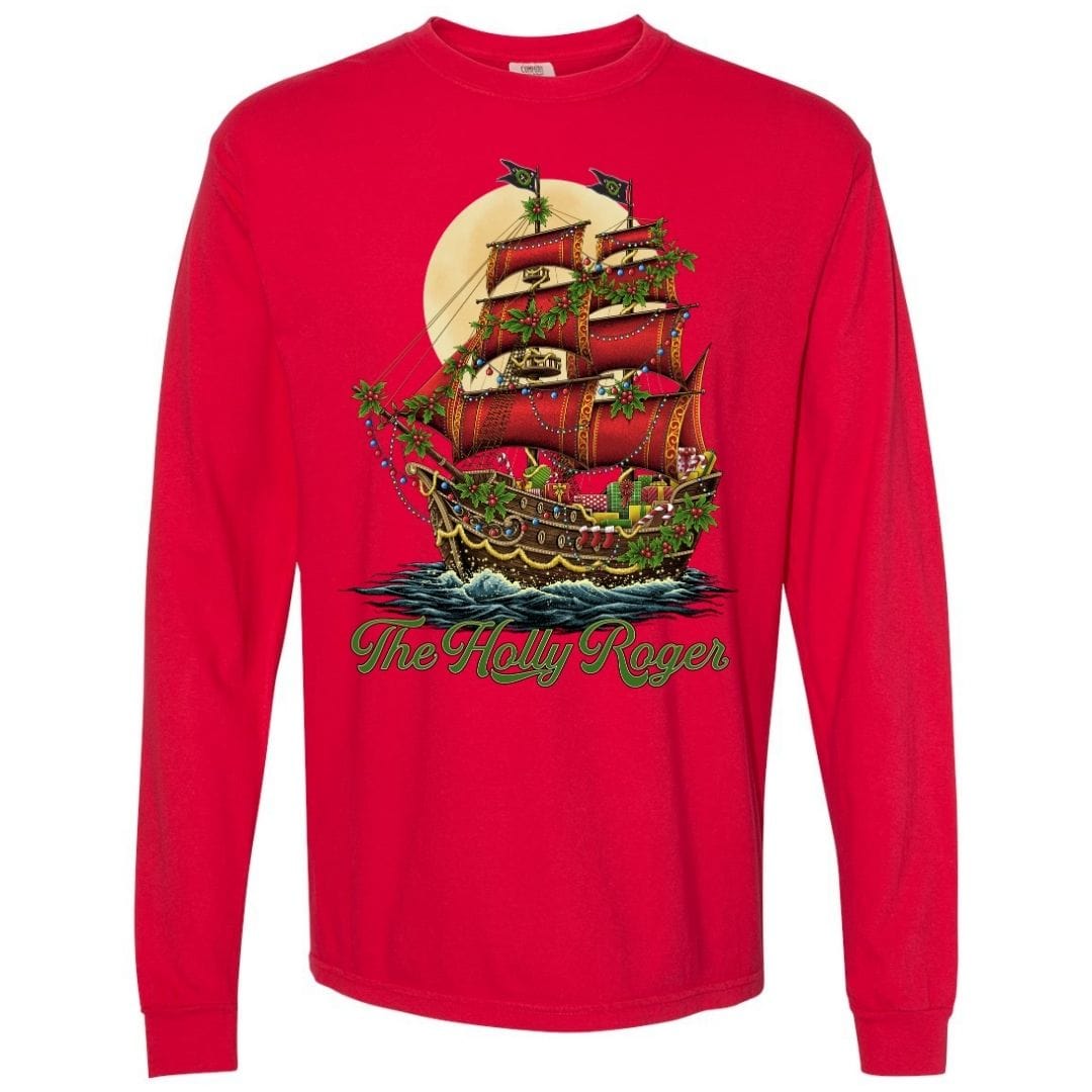 Mountains & Mermaids Holly Roger Long Sleeve T-Shirt (Red) Small