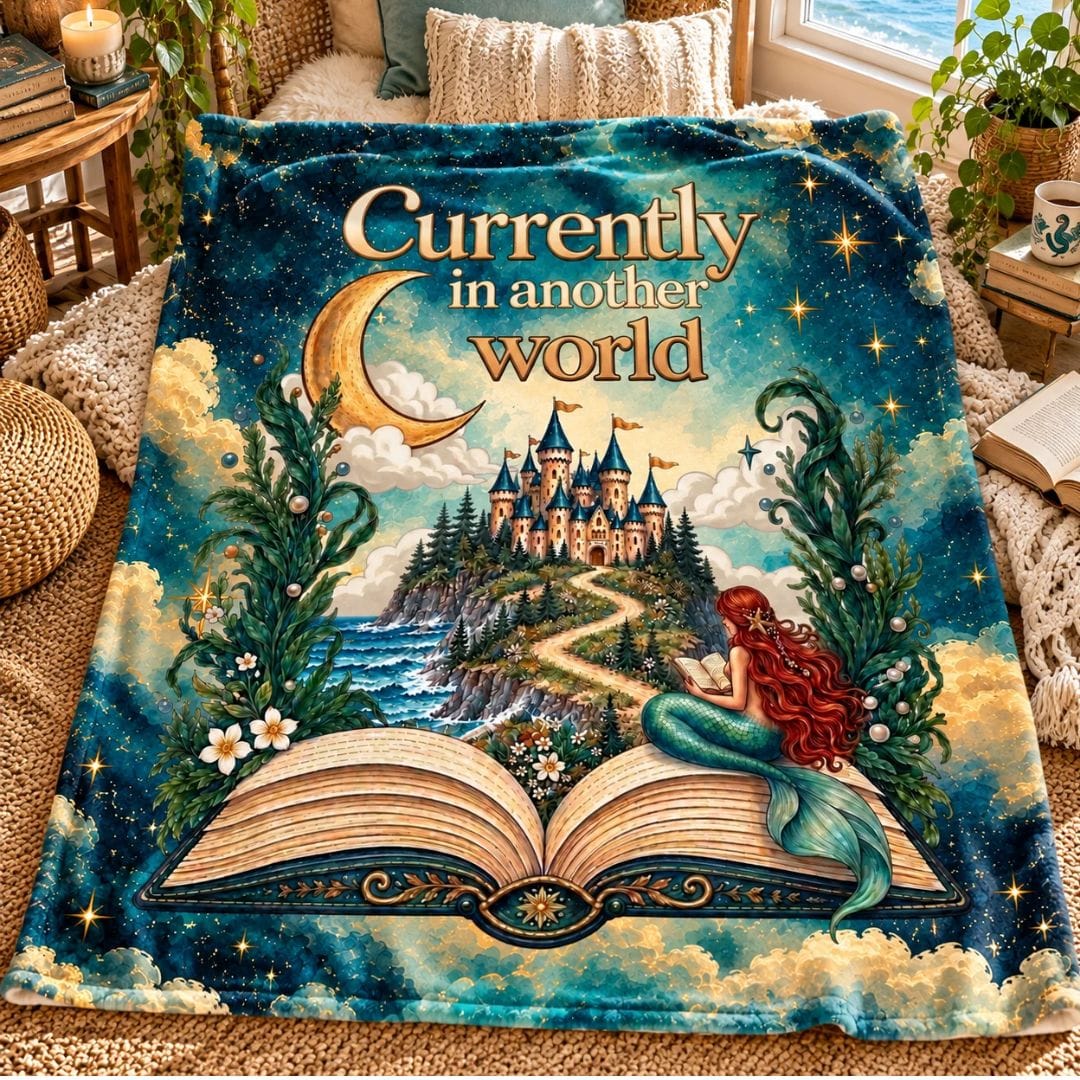 Mountains & Mermaids In Another World Plush Blanket