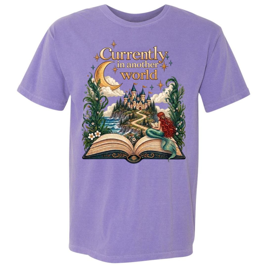 Mountains & Mermaids In Another World Short Sleeve T-Shirt Small / Violet