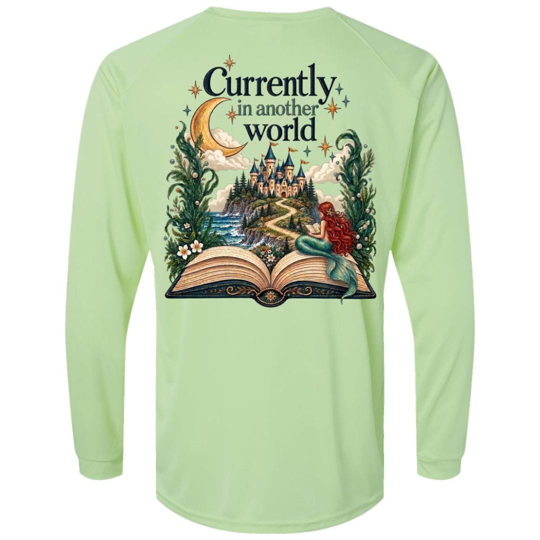 Mountains & Mermaids In Another World Unisex SPF Sun Shirt Small / Lime