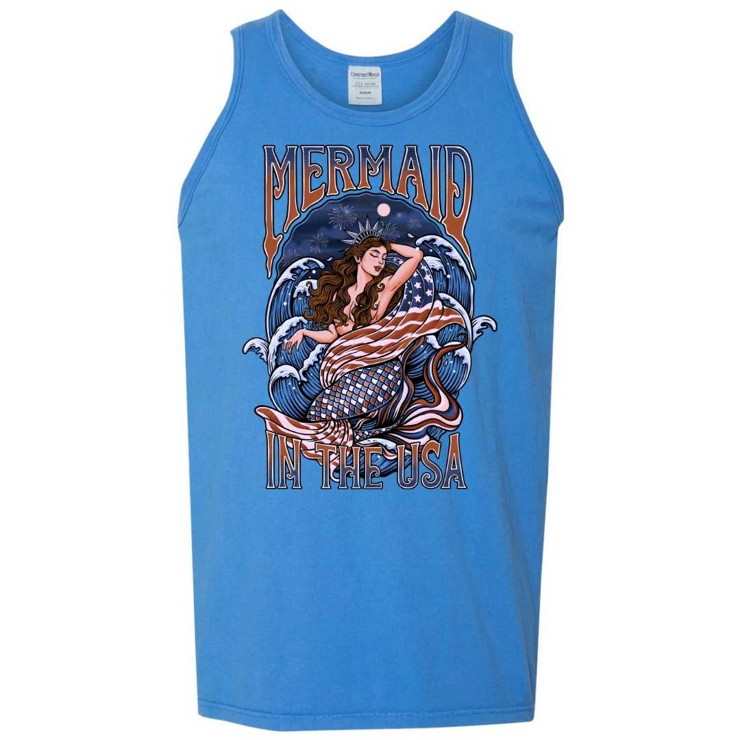 Mountains & Mermaids Lady Liberty Boyfriend Tank (Summer Blue) Small MM4753