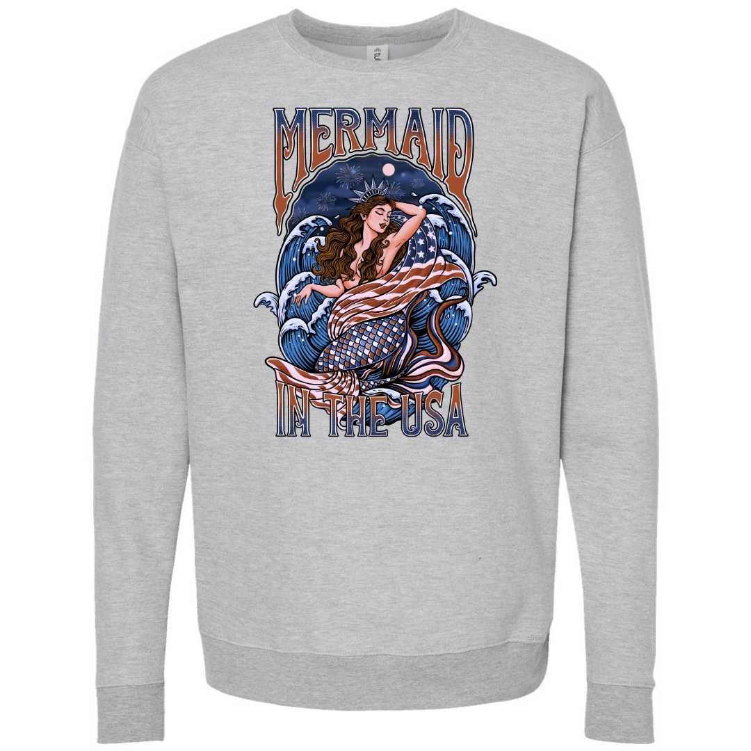 Mountains & Mermaids Lady Liberty Crewneck Sweatshirt (Heather Gray) Small MM4699