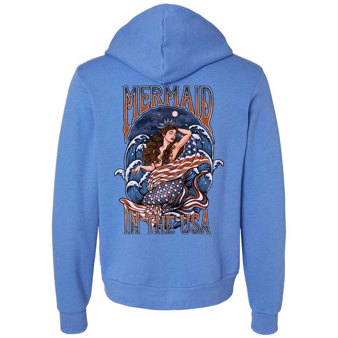 Mountains & Mermaids Lady Liberty Fleece Zip Hoodie (Carolina Blue) Small MM4630