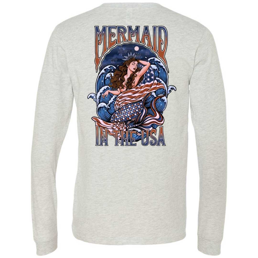 Mountains & Mermaids Lady Liberty Long Sleeve T-Shirt (Heather Gray) Small MM4729