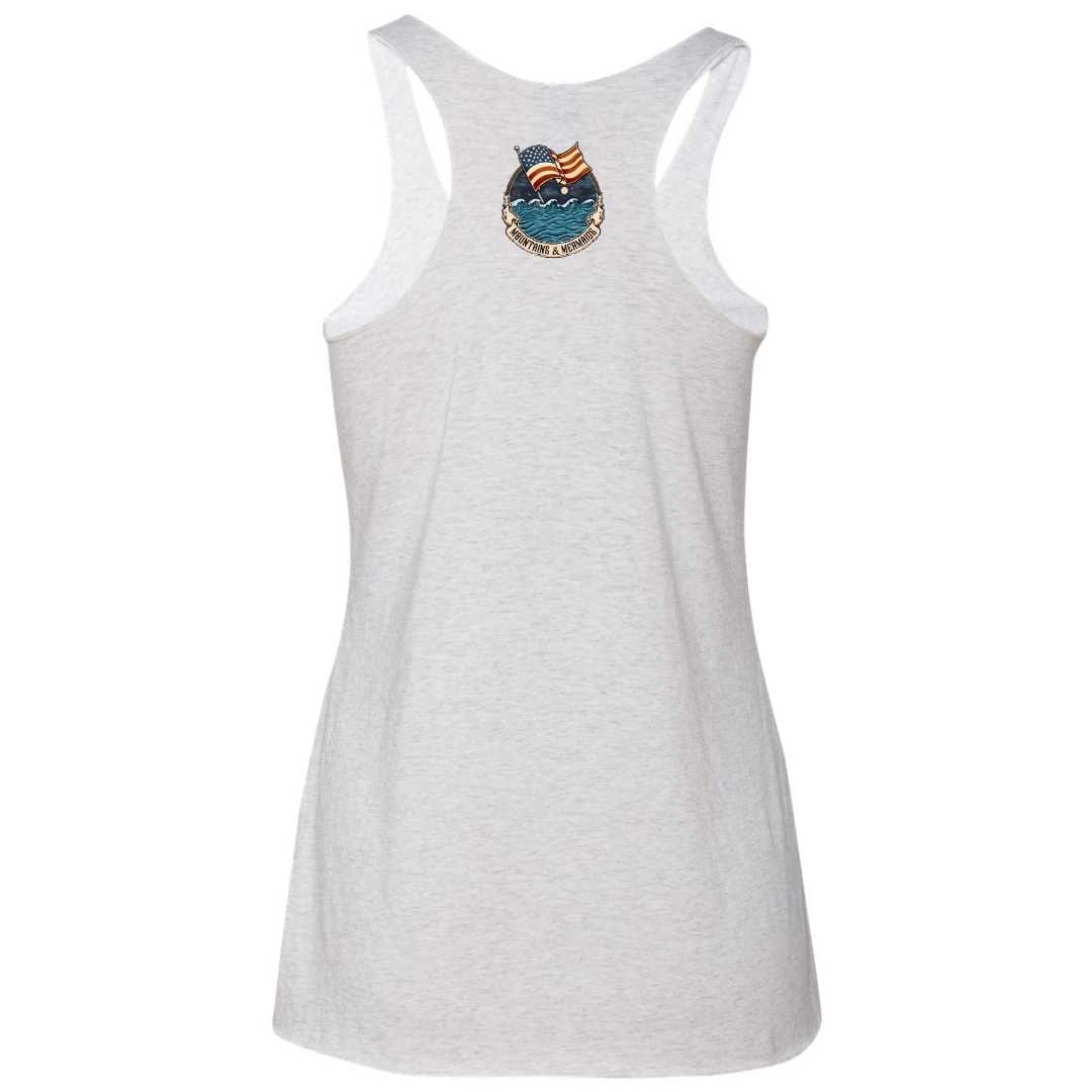 Mountains & Mermaids Lady Liberty Racerback Tank (Heather White)