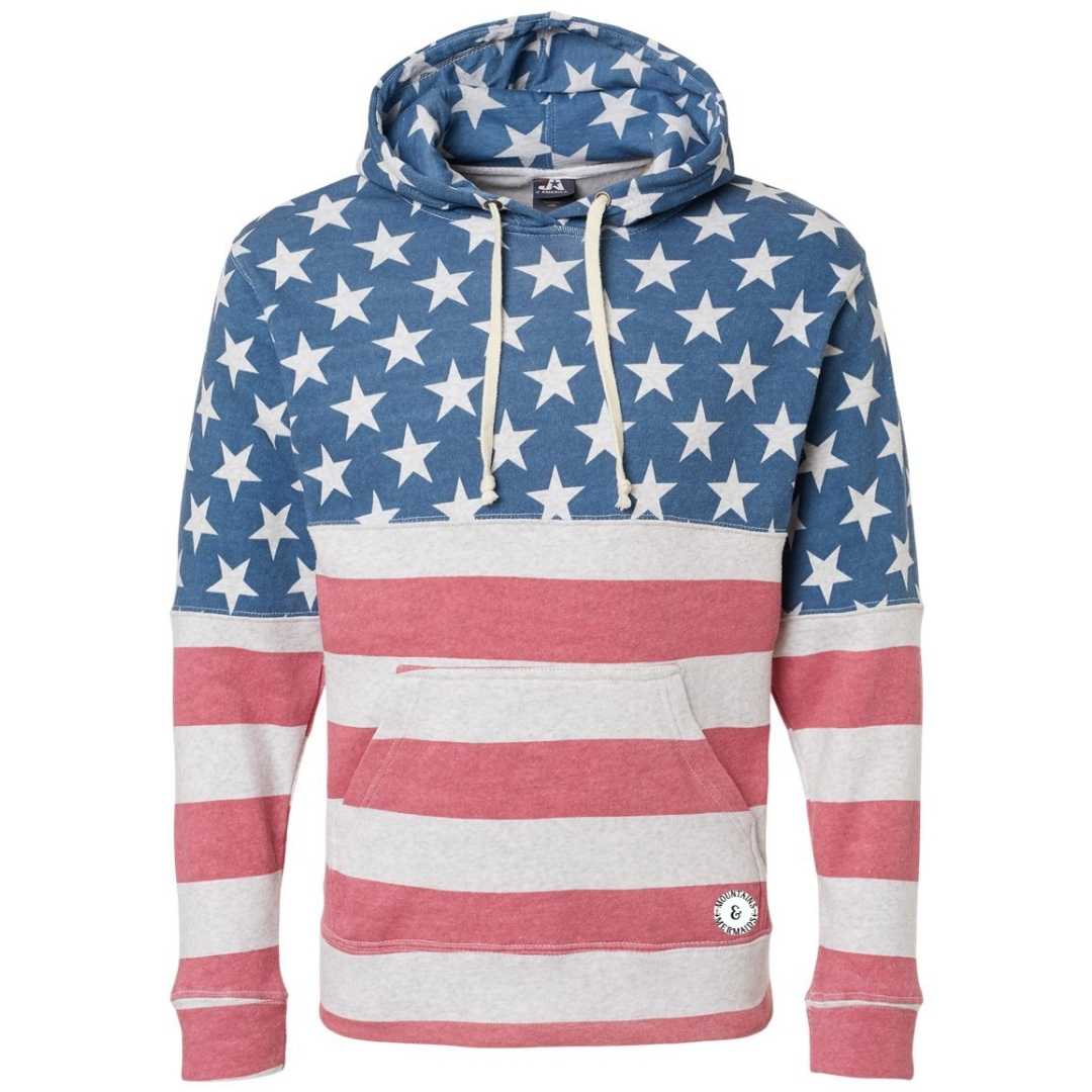 Mountains & Mermaids Lady Liberty's Favorite Fleece Pullover Hoodie (Stars & Stripes) Small MM4666