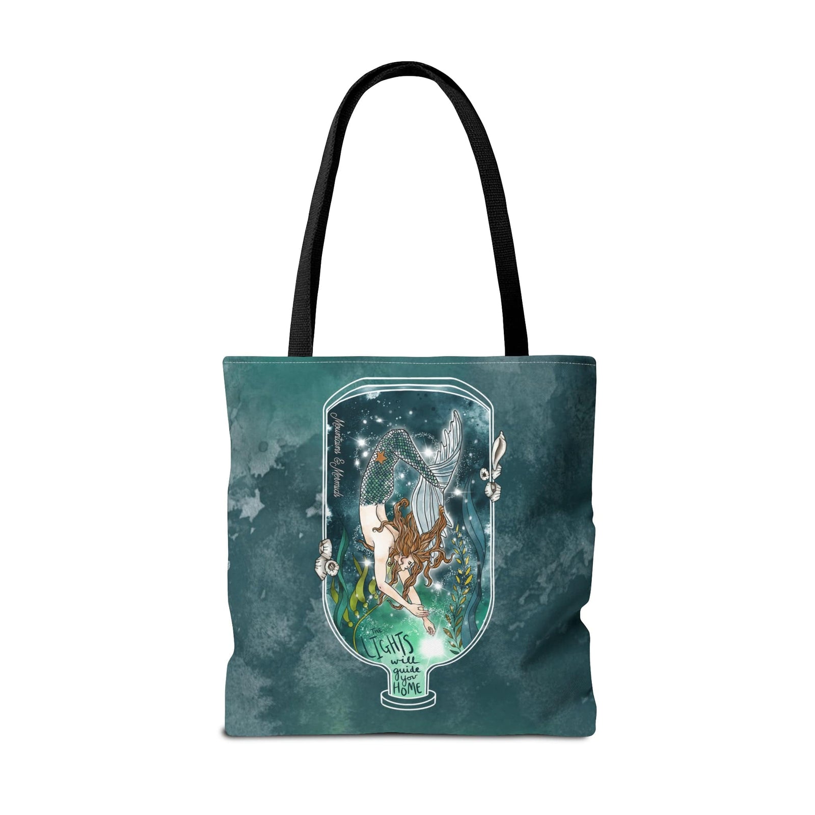 Mountains & Mermaids Luminary Mermaid Tote Bag 18" × 18'' / Black 19834869005857089836