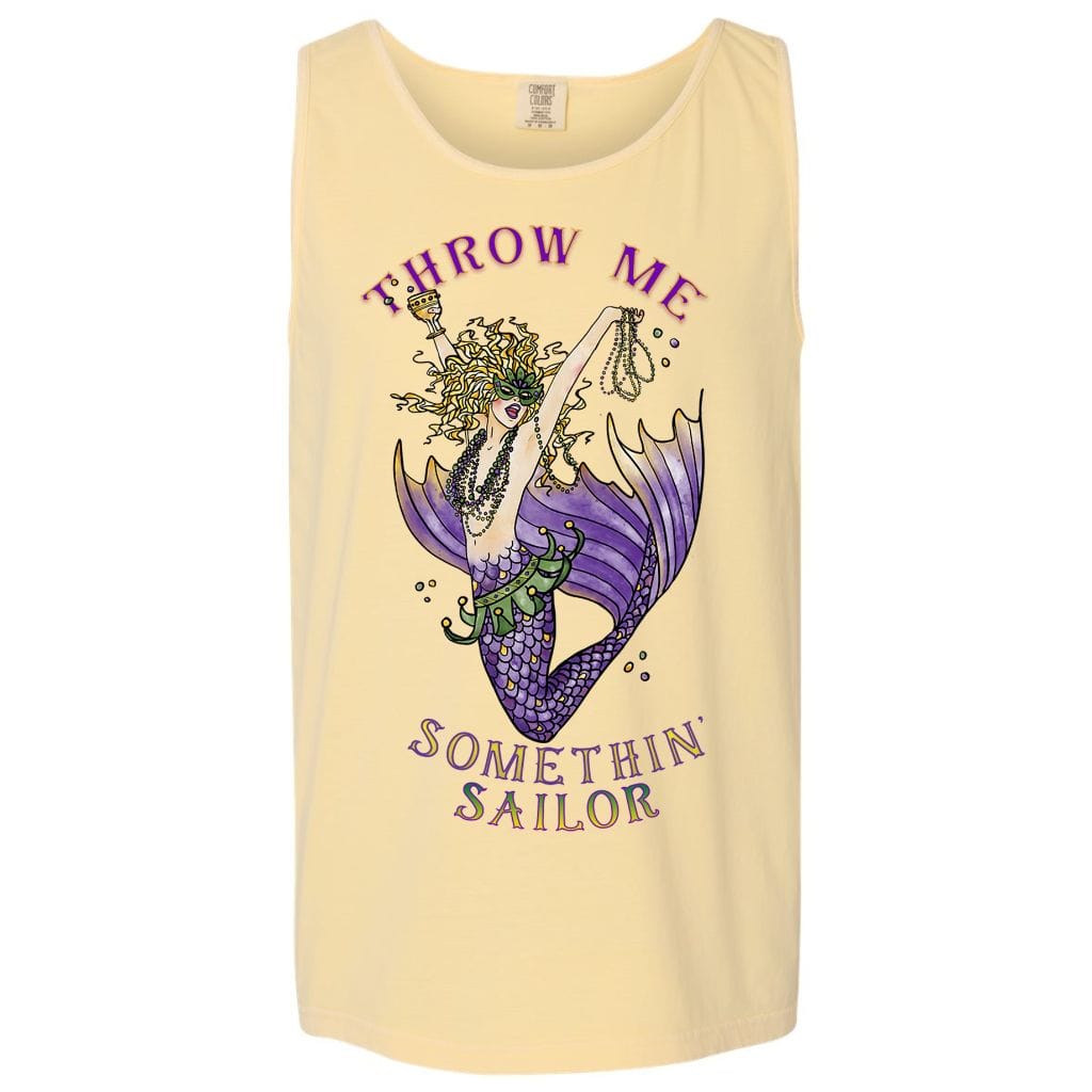 Mountains & Mermaids Mardi Gras Mermaid Boyfriend Tank Small / Sunshine