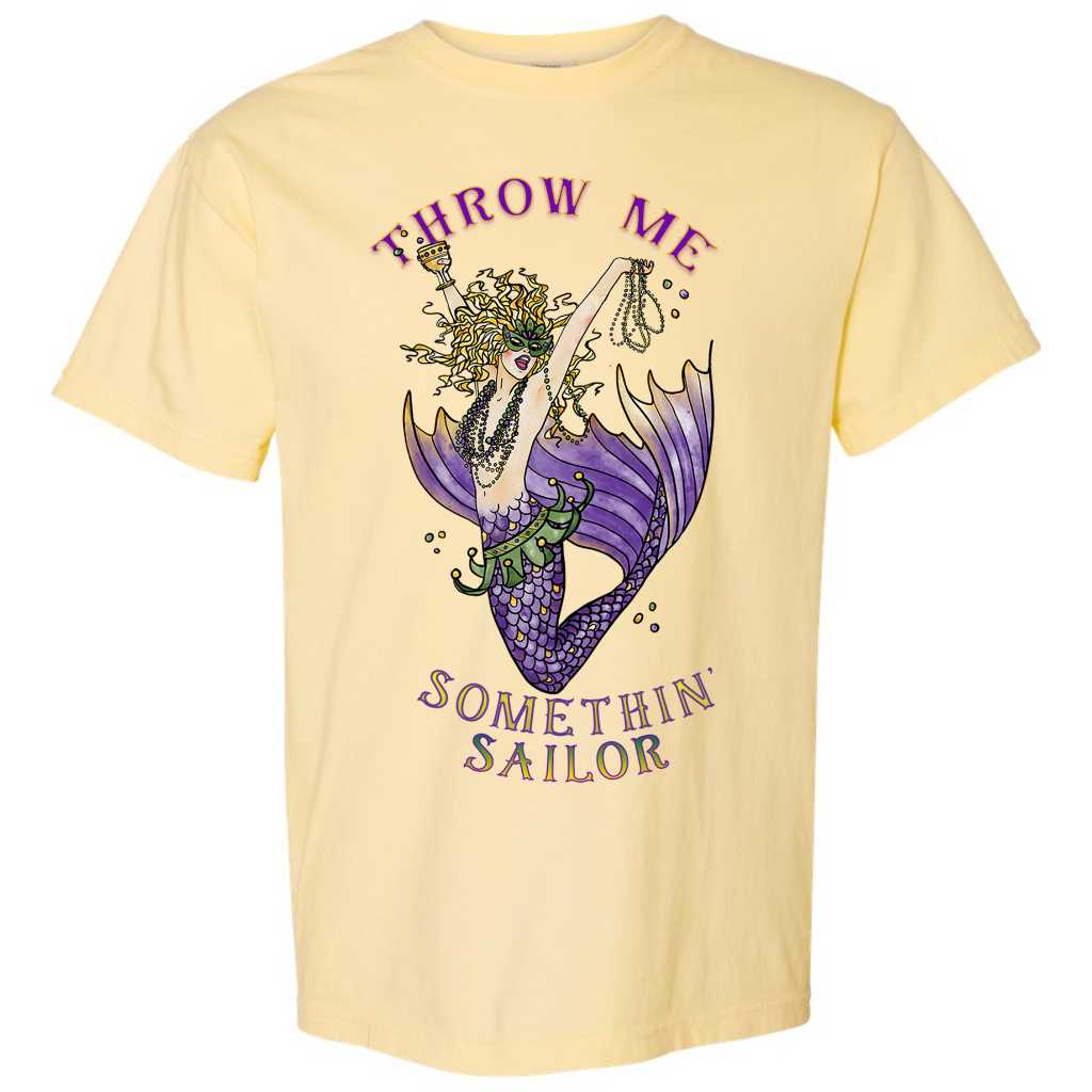 Mountains & Mermaids Mardi Gras Mermaid Unisex T-Shirt (Yellow) Small MM2895