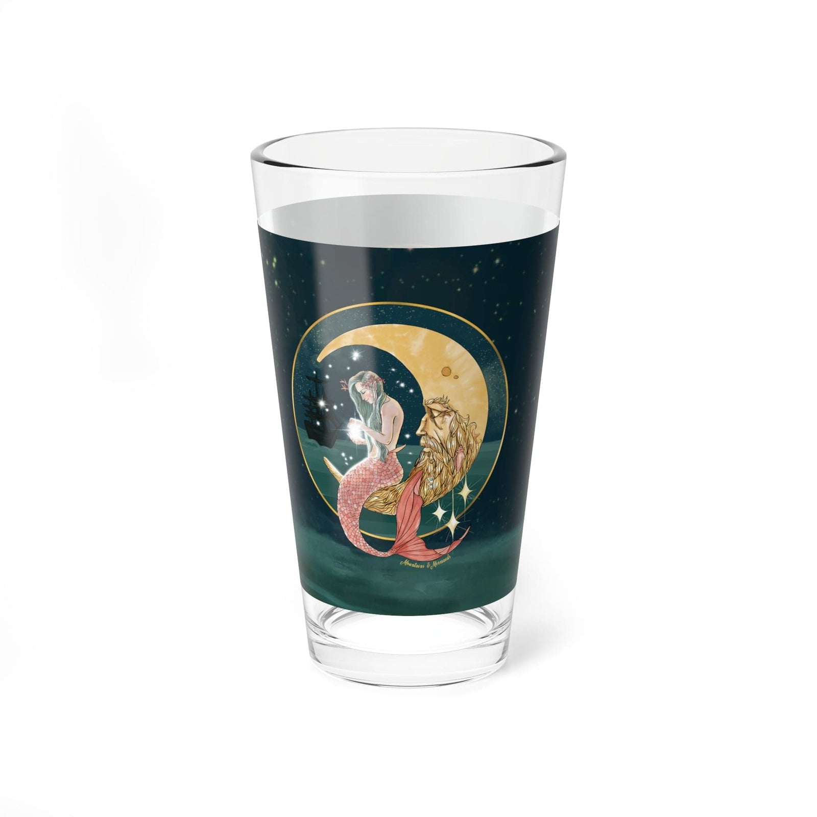 Mountains & Mermaids MERMAID IN THE MOON PINT GLASS, 16OZ 16oz 25303254082441947239