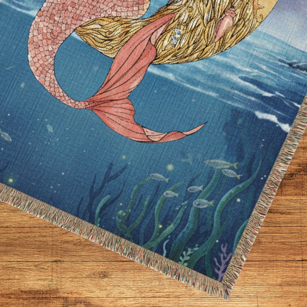 Mountains & Mermaids Mermaid in the Moon Woven Throw Blanket