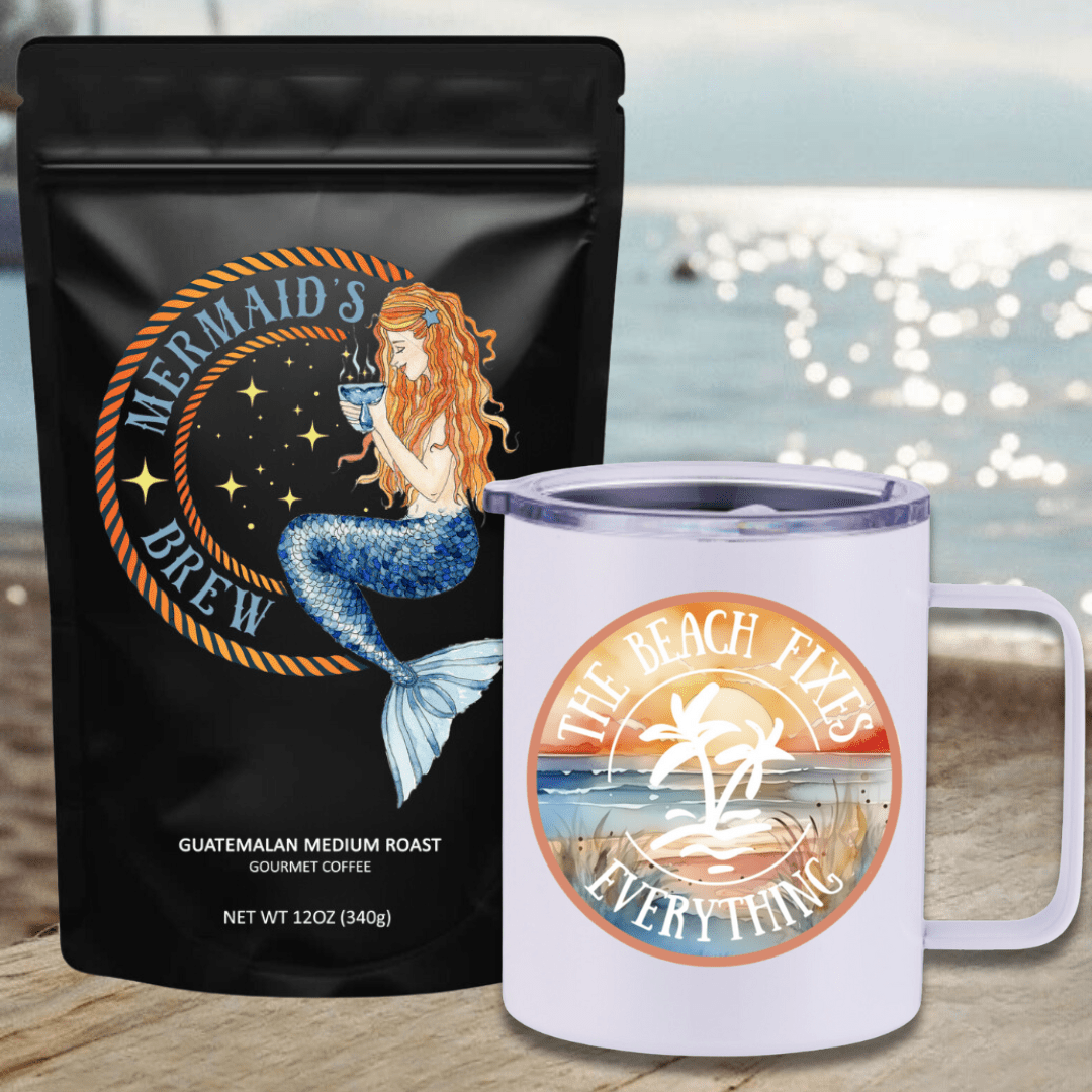 Mountains & Mermaids Mermaid's Brew Guatemalan Medium Roast Travel Coffee Bundle Beach Fix Insulated Travel Mug / Ground MM3294