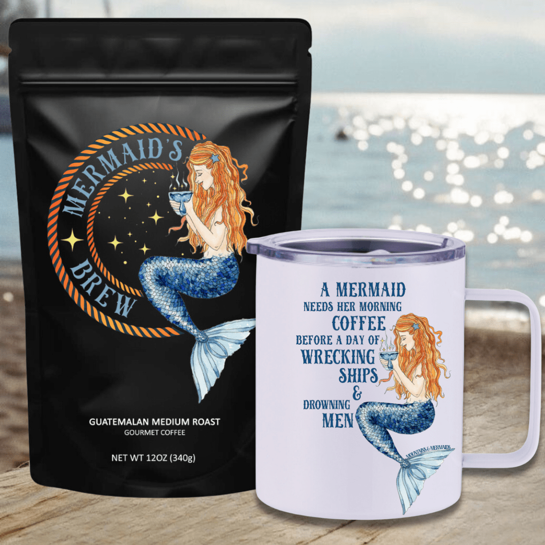 Mountains & Mermaids Mermaid's Brew Guatemalan Medium Roast Travel Coffee Bundle Mermaid's Brew Insulated Travel Mug / Ground MM4072