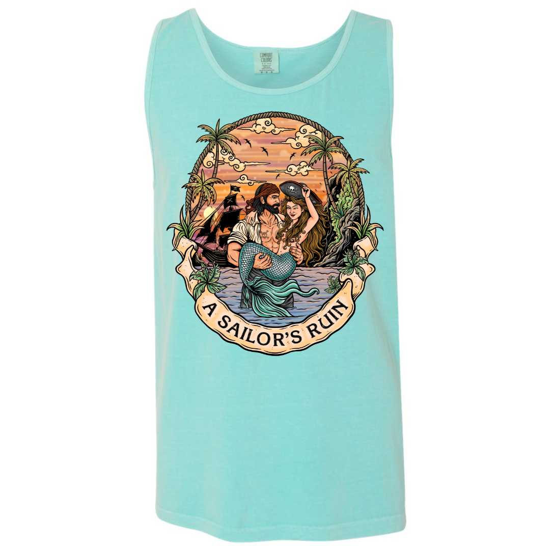 Mountains & Mermaids Sailor's Ruin Boyfriend Tank (Chalky Mint) Small