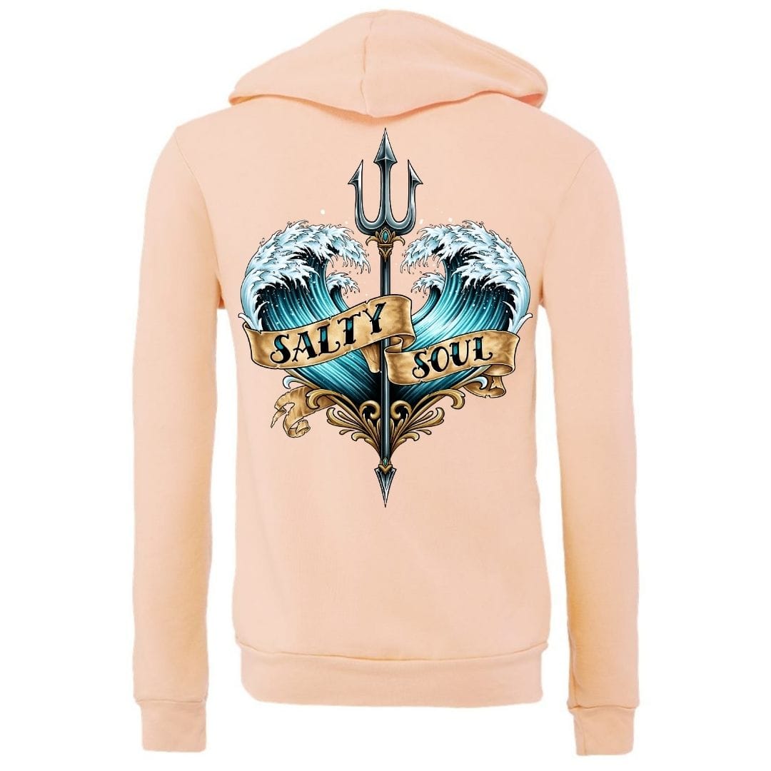 Mountains & Mermaids Salty Soul Full Zip Fleece Hoodie Small / Peach
