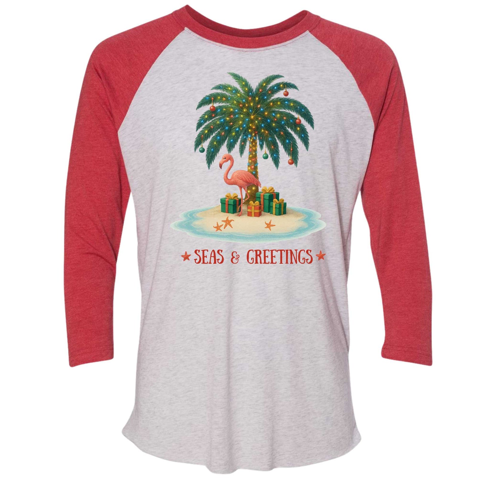 Mountains & Mermaids Seas & Greetings Baseball T-Shirt Small / Red
