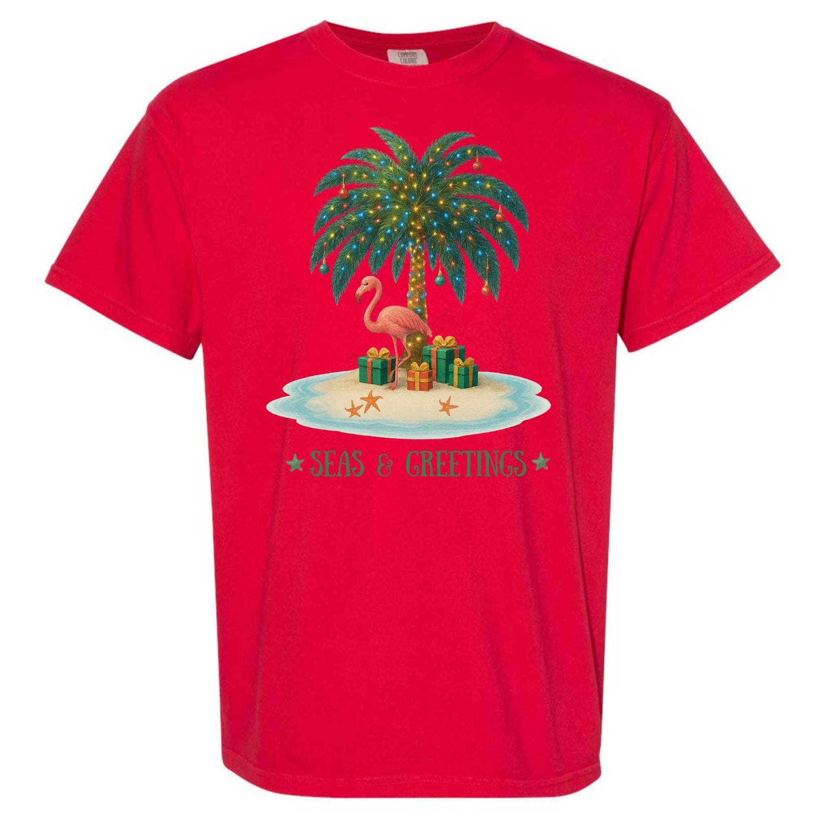 Mountains & Mermaids Seas & Greetings T-Shirt Small / Red