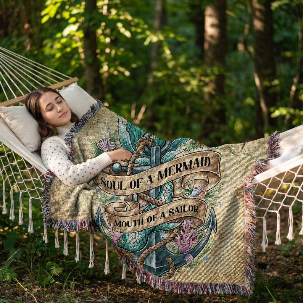 Mountains & Mermaids Soul of a Mermaid, Mouth of a Sailor Woven Blanket