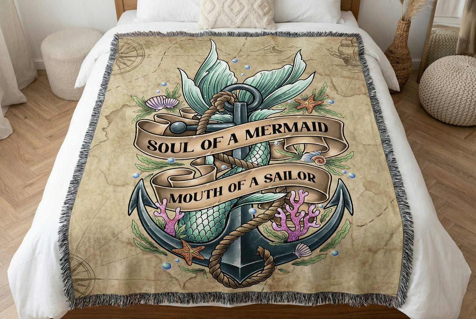 Mountains & Mermaids Soul of a Mermaid, Mouth of a Sailor Woven Blanket