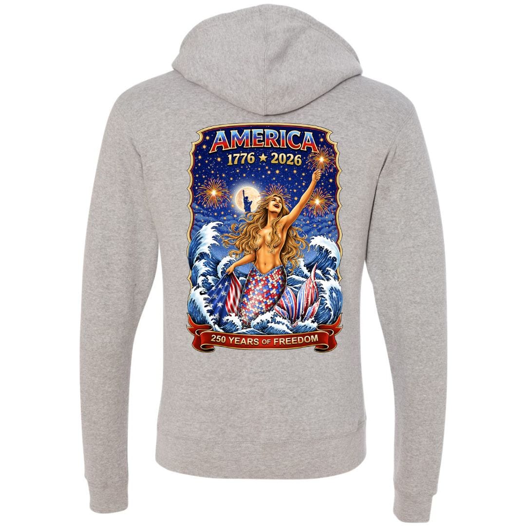 Mountains & Mermaids Star Spangled Mermaid (America 250) Fleece Pullover Hoodie Small / Heather Gray