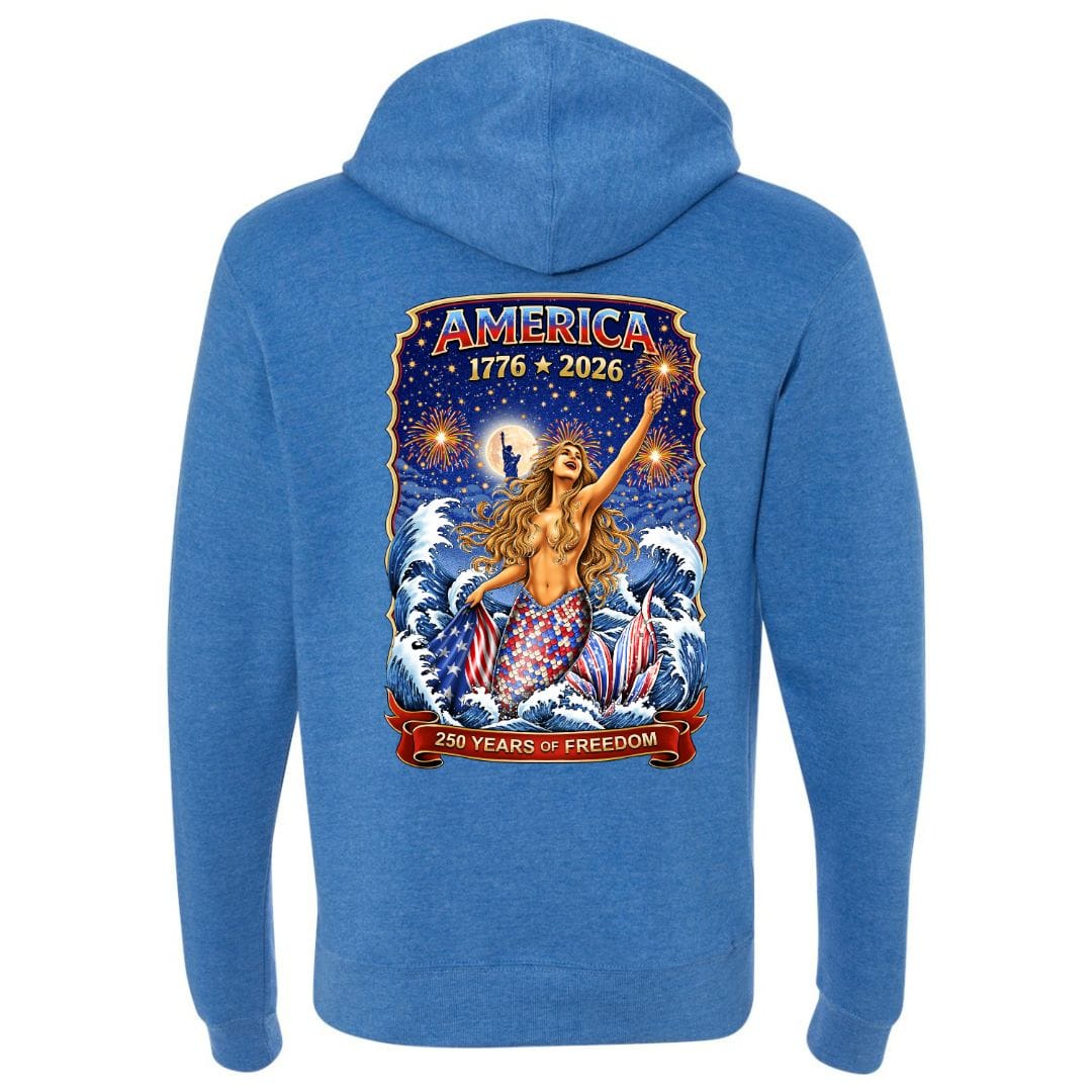 Mountains & Mermaids Star Spangled Mermaid (America 250) Fleece Pullover Hoodie Small / Heather Royal