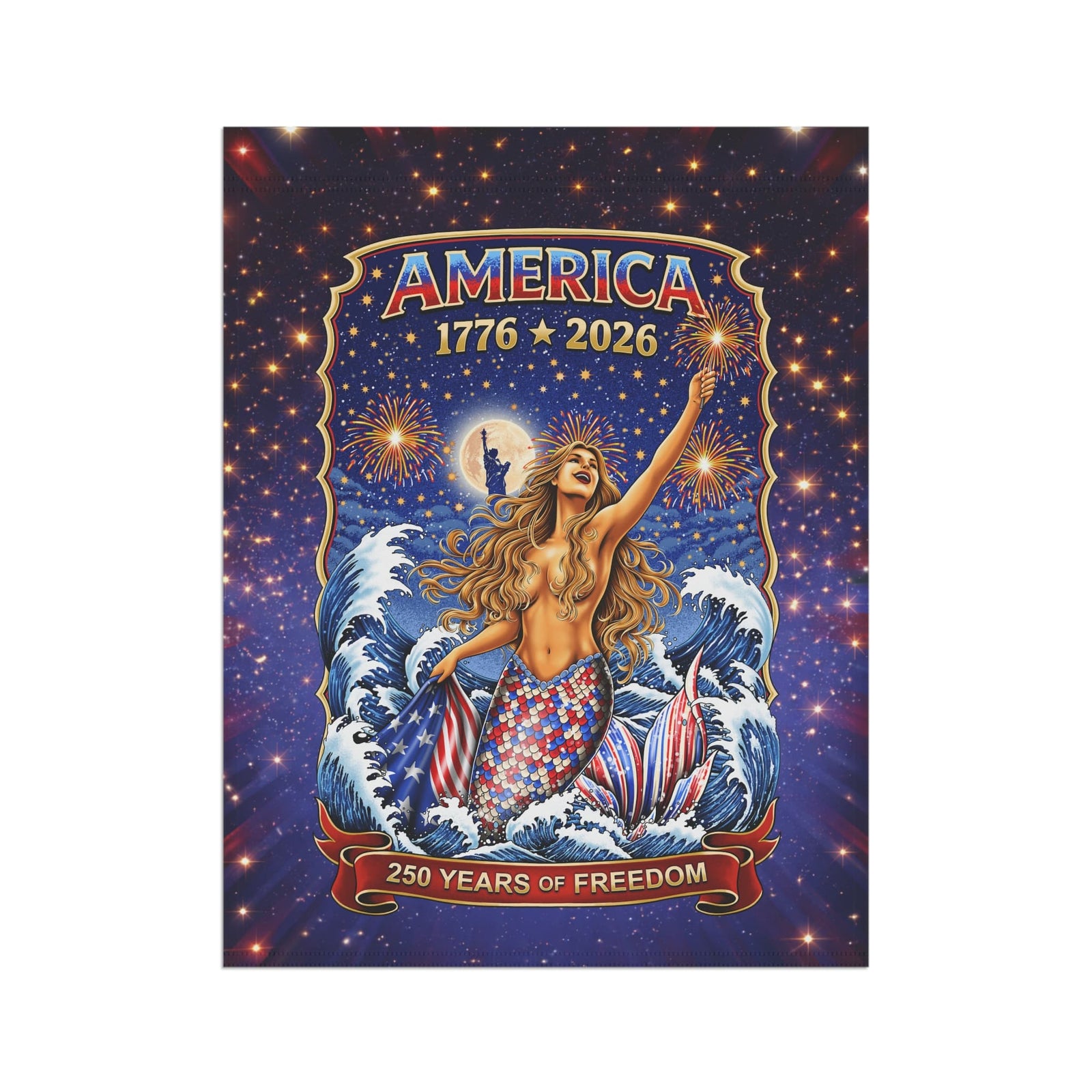 Mountains & Mermaids Star-Spangled Mermaid America 250 House Flag 24.5'' × 32'' 18809647823753726214