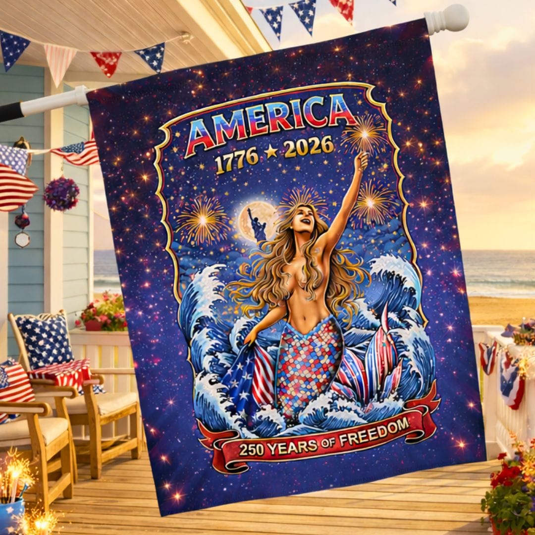 Mountains & Mermaids Star-Spangled Mermaid America 250 House Flag 24.5'' × 32'' 18809647823753726214