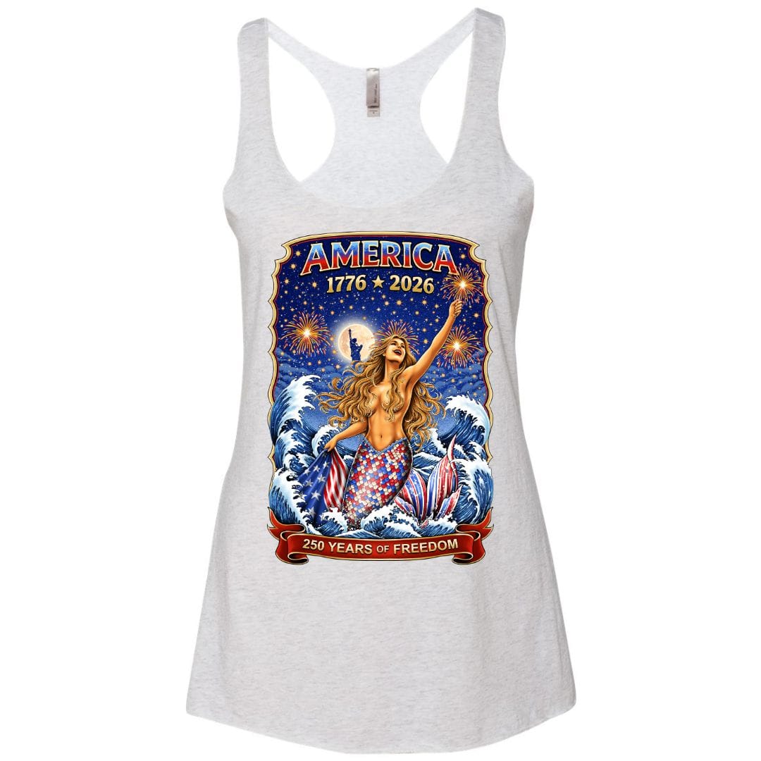 Mountains & Mermaids Star Spangled Mermaid (America 250) Racerback Tank Small / Heather White