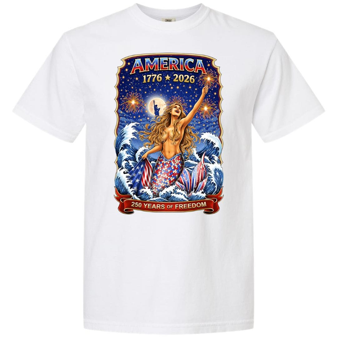 Mountains & Mermaids Star Spangled Mermaid (America 250) Short Sleeve T-Shirt Small / White