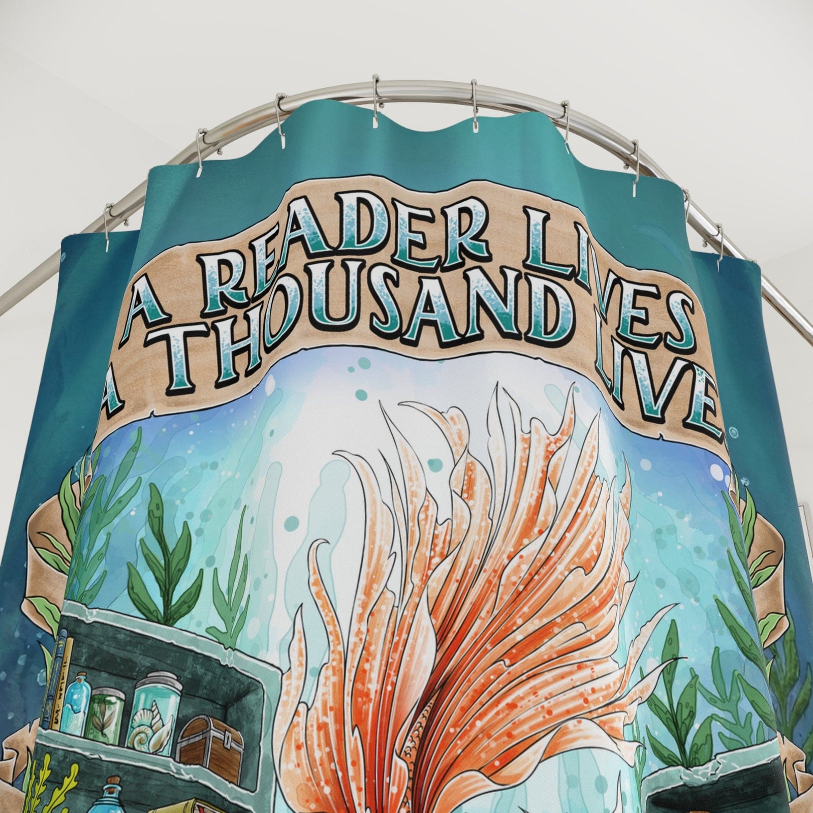 Mountains & Mermaids The Bookish Mermaid Shower Curtain 71" × 74" 11269831060355773831